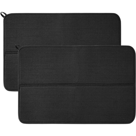 2 tapis séchage microfibre 40×45 cm noir, absorbants/antidérapants, vaisselle.