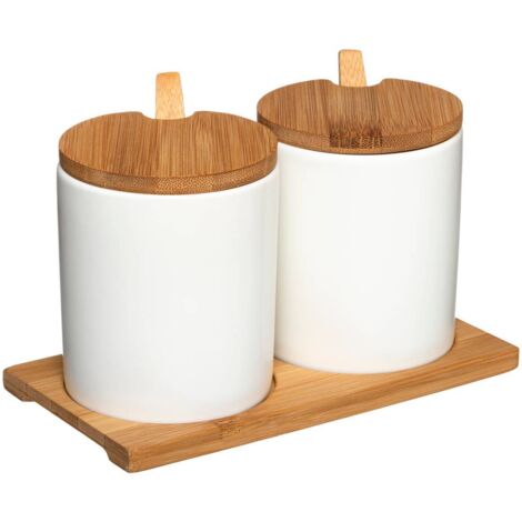2 tarros de cerámica blanca seramik con tapas de bambú - 5five