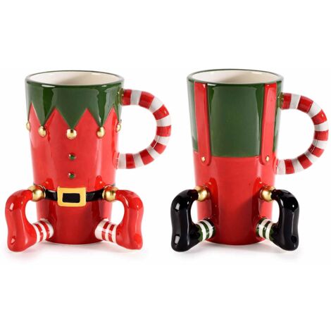 2 Tazze da Colazione in Ceramica a Forma di Elfi del Natale - Idea Regalo