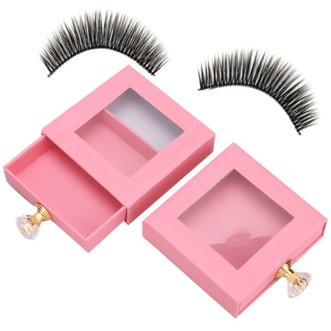 2-teilige Aufbewahrungsbox für künstliche Wimpern – Schubladenbox mit quadratischem Sichtfenster, Rosa