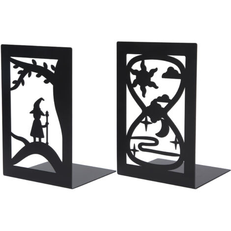 2-teilige Buchstützen aus Metall für Schreibtisch, Bibliotheksorganizer, Dokumententrenner, Bastelbedarf (Waldelfen-Sanduhr)