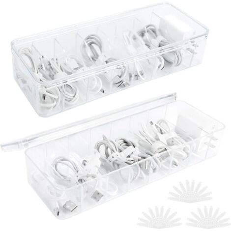 2-teilige Kabelmanagementbox, Aufbewahrungsbox für Datenkabel aus Kunststoff, transparente Kabelkanalbox mit 8 Anschlüssen