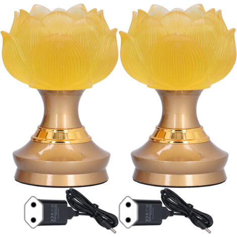 2-teilige LED-Buddha-Lotuslampe, Gebetsleuchte mit farbenfroher Glasurimitation, buddhistisches Zubehör für die Heimmeditation, EU-Stecker 100–240 V