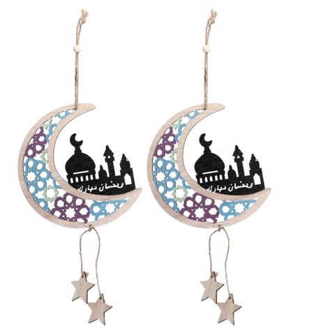 2-teilige Mond-Wanddekoration zum Eid al-Fitr, Hängeornamente für Zuhause, muslimische Feiertage, Kunsthandwerk JM00429