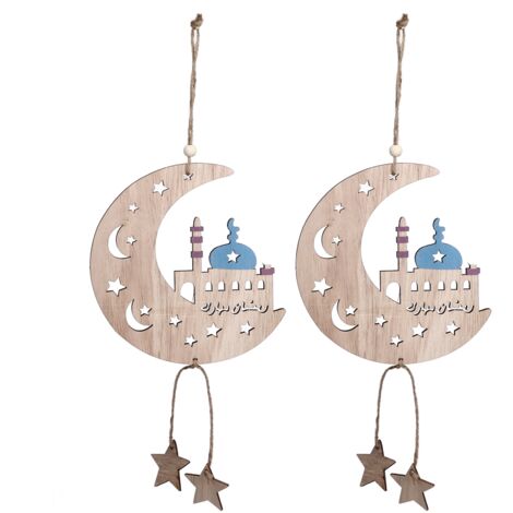 2-teilige Mond-Wanddekoration zum Eid al-Fitr, handgefertigte Hängeornamente für Zuhause JM00467