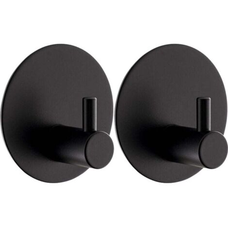 2-teilige selbstklebende Wandhaken, Badezimmerhaken, runde Haken, Edelstahl 304, Küchenhandtuchhaken, kein Bohren erforderlich, mit Klebepad, selbstklebender Haken (Schwarz)