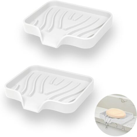 2-teilige Silikon-Seifenschale, Seifenhalter für Badezimmer mit Abfluss, abgewinkelter Seifenhalter, rutschfeste Seifenschalen für Dusche, Küche und Badewanne (Weiß)