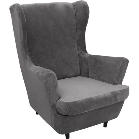 2-teilige Stretch-Ohrensesselbezüge, weiche Samt-Ohrensesselbezüge mit elastischem Saum für Schlafzimmer, Wohnzimmer, Plüschsessel, Sofa，Dunkelgrau