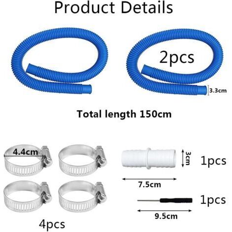 2-teiliger 32-mm-Poolschlauch, Poolsaugschlauch mit 4 Metallschlauchklemmen, geeignet für eine Vielzahl von Pumpen