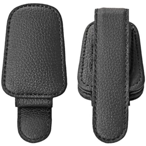 2-teiliger Auto-Sonnenbrillenhalter aus echtem Leder, Schwarz, Magnetischer Auto-Sonnenbrillenhalter, Sonnenblendenzubehör, Pi