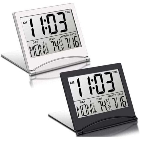 2-teiliger digitaler Reisewecker, faltbare LCD-Uhr mit Kalender, Temperaturanzeige, Schlummerfunktion, tragbares Tischdisplay