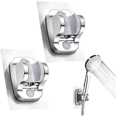 2-teiliger Duschhalter zur Wandmontage, ohne Bohren, abnehmbarer Duschhalter mit verstellbarem Winkel, wasserdicht, für Duschkopf, Hotel-Badezimmerzubehör (Silber)