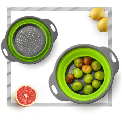 2-teiliger, faltbarer Abtropfkorb, multifunktional, grün, PP+TPR, 340 g, für große/kleine Becken, ausziehbar
