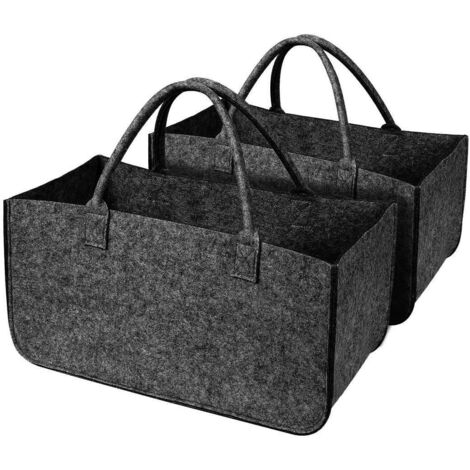 2-teiliger Filz-Holzsack, großer, faltbarer Filzkorb mit Tragegriff für Brennholz, Spielzeug, Kleidung, Einkäufe (50 x 25 x 25 cm)