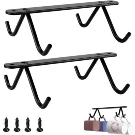 2-teiliger Hängebecherhalter, Haken für die Montage unter Küchenschränken, Hängehaken für Becher, Weingläser und Gläser, für Tassen, Kaffeetassen, Biergläser, Küche