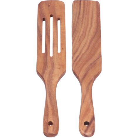 2-teiliger langer geschlitzter Holzspatel zum Kochen, für Salate und zum Mischen