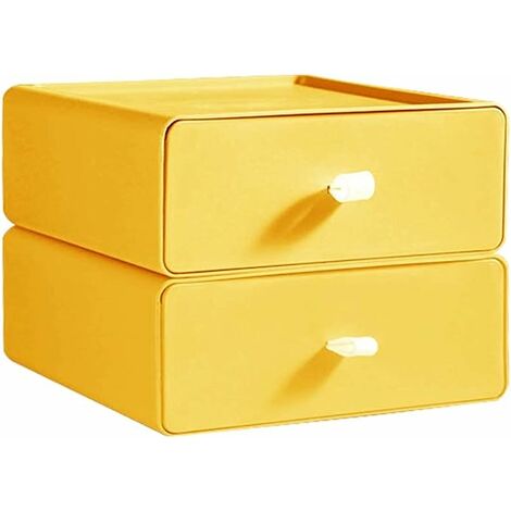 2-teiliger Schreibtisch-Organizer, große Kapazität, stapelbarer Make-up-Schubladen-Organizer, Bürobedarf-Organizer für Büro, Wohnheim Mango-Gelb