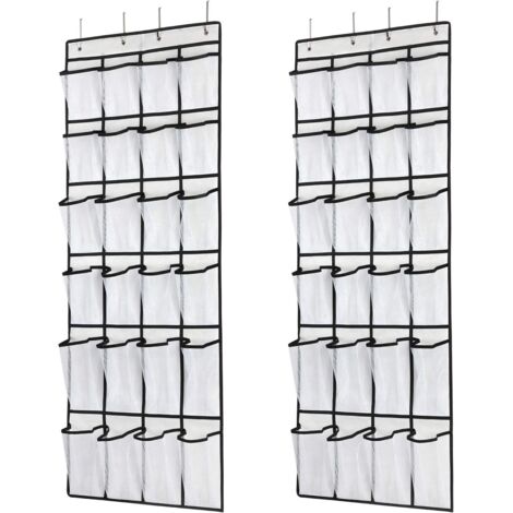 2-teiliger Schuh-Organizer für die Tür, 24 Netztaschen, Hängeschuhregal mit Türhaken, ideal für Kleiderschrank, Schlafzimmer, Badezimmer (Schwarz)