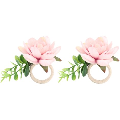 2-teiliger Serviettenring aus Hanfseil mit künstlichem Blumenmuster für elegante Restaurants/Hotels – Rosa