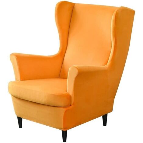 2-teiliger Stretch-Ohrensesselbezug, weiche Samt-Ohrensesselbezüge mit elastischem Saum für Schlafzimmer, Wohnzimmer, Plüschsessel und Sofa，Orange