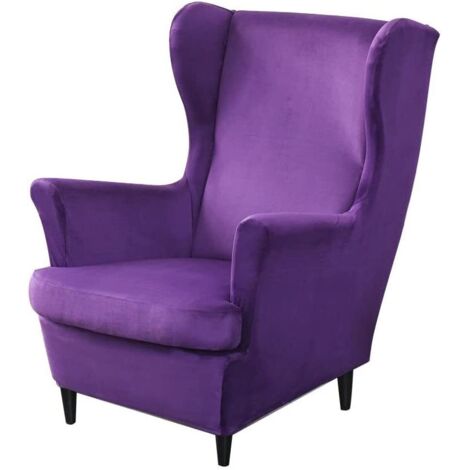 2-teiliger Stretch-Ohrensesselbezug, weicher Samt-Ohrensesselbezug mit elastischem Saum für Schlafzimmer, Wohnzimmer, Plüschsessel und Sofa，Lila