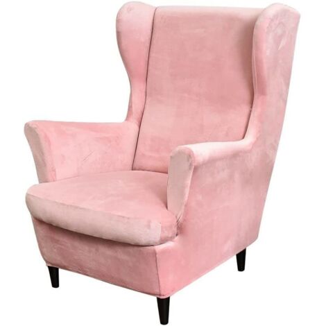2-teiliger Stretch-Ohrensesselbezug, weicher Samt-Ohrensesselbezug mit elastischem Saum für Schlafzimmer, Wohnzimmer, Plüschsessel und Sofa,Rosa
