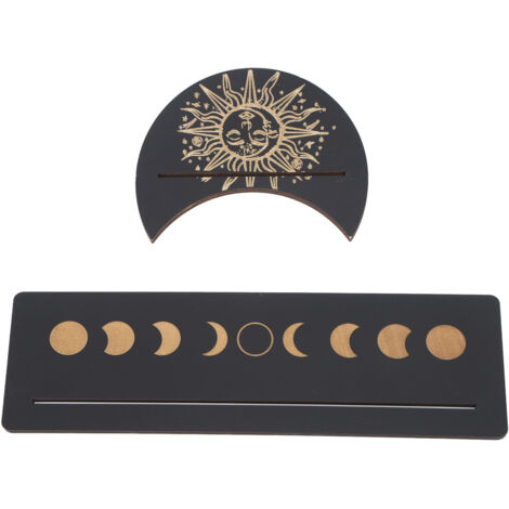 2-teiliger Tarotkartenständer aus Holz, Mond- und rechteckiger Sockel, schwarzes Modell B