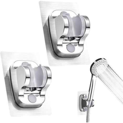 2-teiliger, wandmontierter Duschkopfhalter, kein Bohren erforderlich, abnehmbar, verstellbarer Winkel, wasserdicht, für Duschkopf, Badezimmerzubehör, Hotel (Silber)