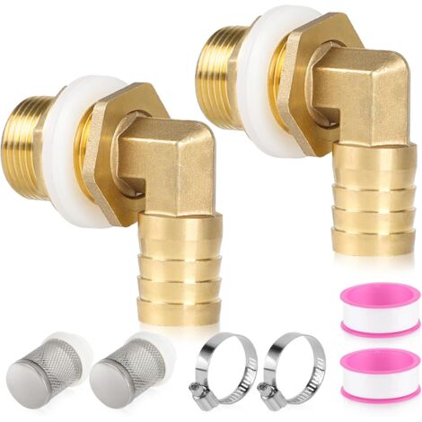 2-teiliger Wassertankdurchgang aus Messing + 25-mm-Schlauchanschluss, Wassertankdurchgang mit Dichtungen, Wassertankfilter