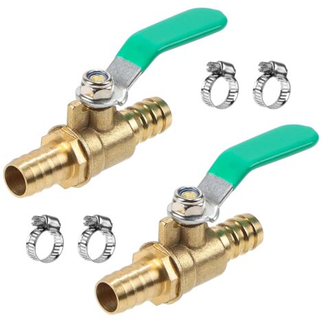 2-teiliges 12mm Messing-Kugelhahn-Set, 2-Wege Kugelhahn mit 4 Schlauchschellen, Rillenrohrverbinder für Luft-/Wasser-/Ölstromregelung