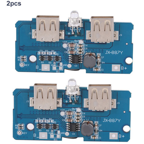 2-teiliges 3,7V auf 5V 2A Spannungswandlermodul mit zwei USB-Anschlüssen und LED-Anzeige für 18650 Lithium-Batterien