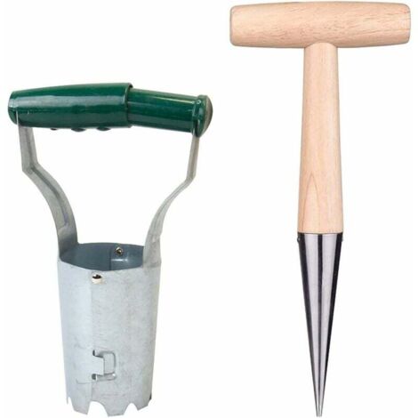 2-teiliges Blumenzwiebel-Pflanzwerkzeug-Set mit Holzgriff, Gartenwerkzeug für Sukkulenten, Sukkulenten, Blumenzwiebel-Pflanzer – Größe: 2 Stück
