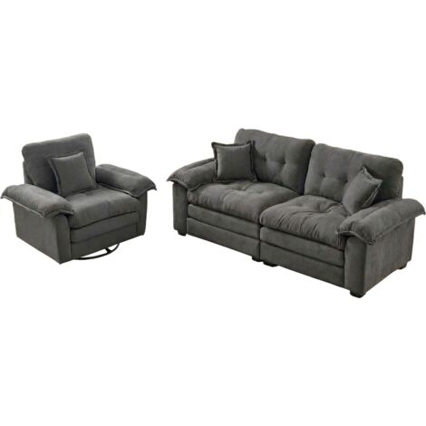 2-Teiliges Chenill-Sofaset: Einzelsofa + Loveseat mit zweischichtiger Sitzpolsterung & Dekokissen, Tiefsitzsofa für Wohnzimmer, Wohnung, Büro oder Lounge