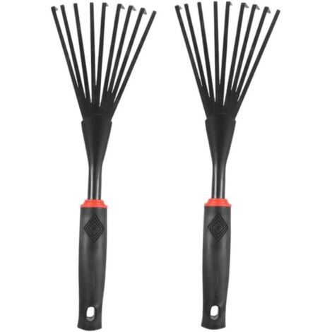 2-teiliges ergonomisches Gartenrechen-Set aus schwarzem Kunststoff – Praktische Unkrautbekämpfungswerkzeuge für Gartenarbeit, Bodenlockerung und Pflanzenpflege
