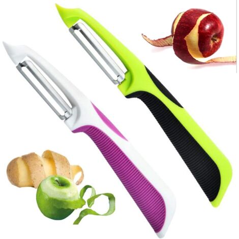 2-teiliges Gemüseschäler-Set, professioneller Apfelschäler, Obstschälmesser, Gemüseschäler für die Küche, Kartoffelschäler aus Edelstahl (Pink, Grün)