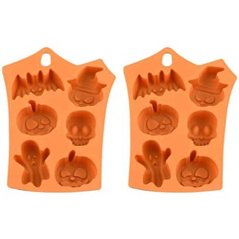 2-teiliges Halloween-Silikonform-Kuchenform-Set, Cupcake-Formen in Kürbis-, Skelett-, Fledermaus- und Geisterform, ideal für selbstgemachte Pralinen und Gebäck