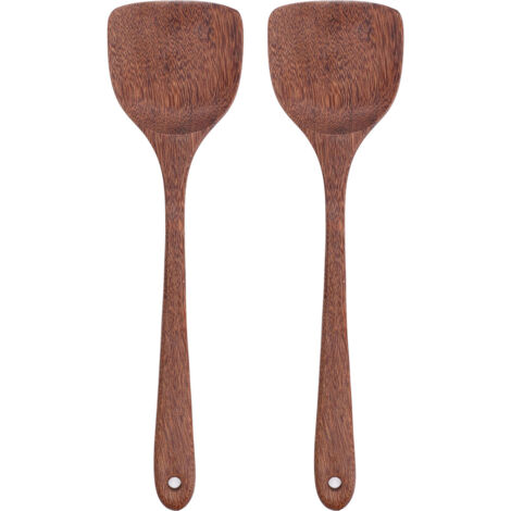 2-teiliges Holzspatel-Set mit langem Griff für die Küche, flacher Kuchenspatel zum Mischen und Wenden, 33,7 cm