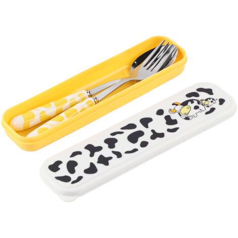 2-teiliges Kinderbesteck-Set: Messer, Gabel und Löffel, Edelstahl, Gelb, mit Box