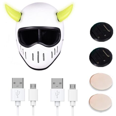 2-teiliges, leuchtendes Teufelshorn für Helme, wiederaufladbar mit Schnellverschlussbasis und Klebestreifen für Motorrad-/Fahrradhelme