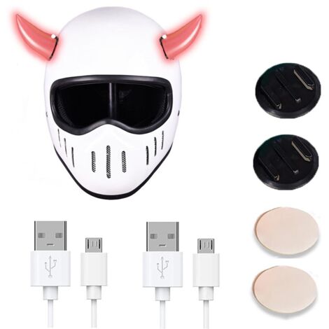 2-teiliges, leuchtendes Teufelshorn für Helme, wiederaufladbar mit Schnellverschlussbasis und Klebestreifen für Motorrad-/Fahrradhelme