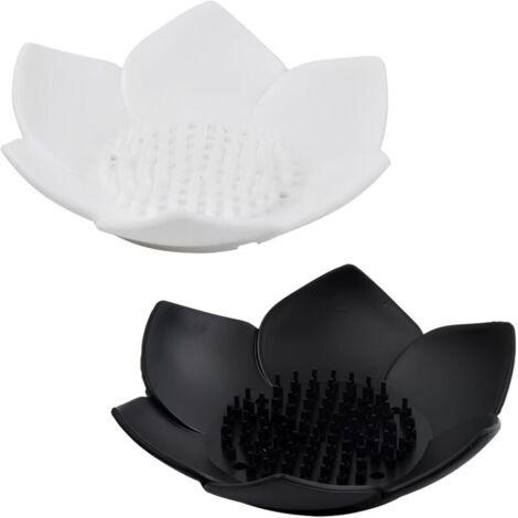 2-teiliges, lotusförmiges Seifenschalen-Set, Seifenhalter für Badezimmer, Seifenhalter aus Silikon, für Badezimmer, Küche, Duschraum, Waschküche oder Gäste-WC (Schwarz + Weiß)