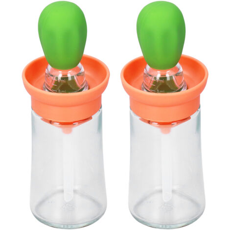 2-teiliges Ölflaschen-Set mit Silikonpinsel zum Kochen, Grillen und Backen, in Orange und Grün