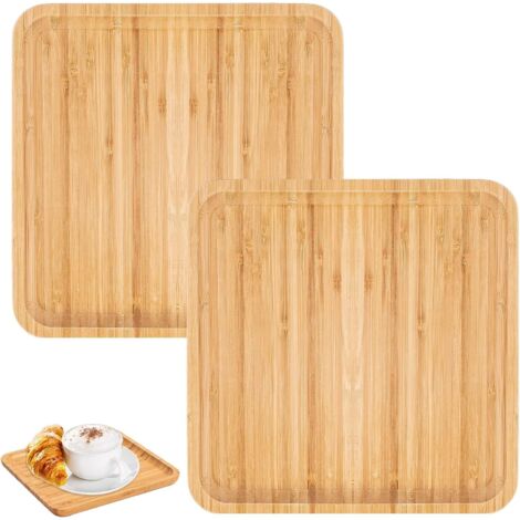 2-teiliges quadratisches Bambustablett-Set, 20 x 20 x 1,5 cm, quadratisches Bambustablett, quadratisches Bambus-Serviertablett, Holztablett für Kaffee, Tee, Desserts für Hochzeiten, Geburtstagsfeiern