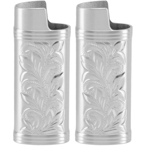 2-teiliges Retro-Kompaktfeuerzeug-Etui mit 3D-Blumengravur, silberfarbene Zinklegierung, schützend