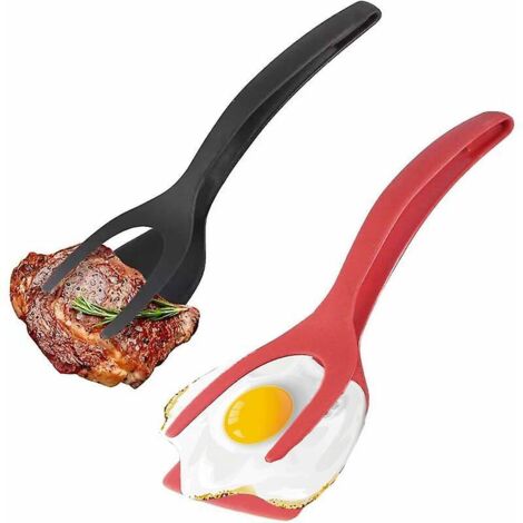 2-teiliges Set: Antihaft-Wender, 2-in-1 Küchenzange und Wender mit Antihaftbeschichtung, 2-in-1 Eierwender für Steaks mit drehbarem Grillrost