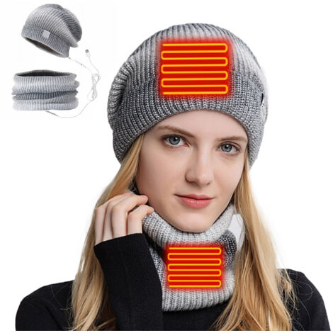 2-teiliges Set aus USB-beheizbarer Mütze und Schal, Batikmuster, zum Skifahren, Radfahren und Winterlaufen – für Damen und Herren