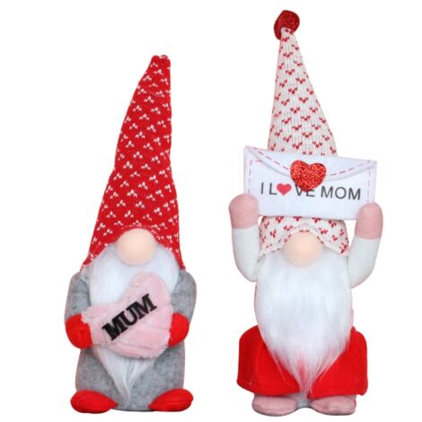 2-teiliges Set: Gesichtslose Puppe „Ich liebe Mama“ – Muttertagsgeschenk, bärtiger Zwerg, Plüschtier zur Dekoration