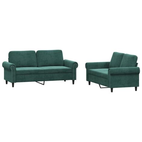 2-teiliges Sofa-Set mit Kissen Dunkelgrün Samt
