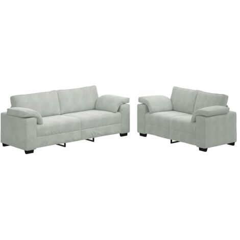 2-teiliges Sofa-Set mit Kissen, hellgrauer Samt vidaXL