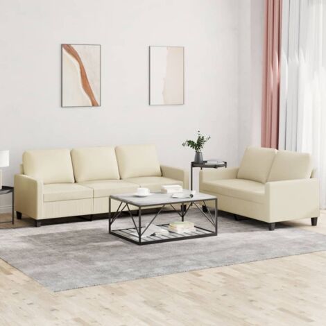 2-teiliges Sofagarnitur mit Kissen Creme Kunstleder